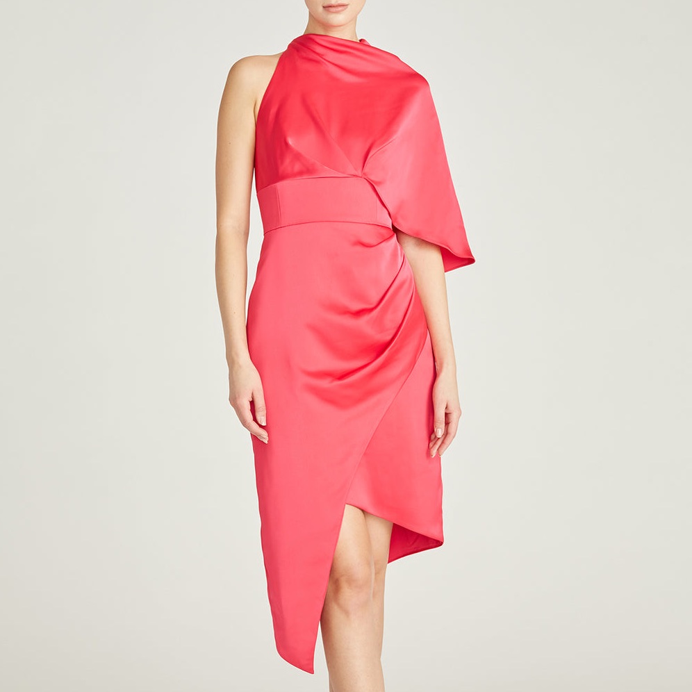 $695 Nwt Theia “Bria” Cape Sleeve Cocktail Dress In Hibiscus Sz 4